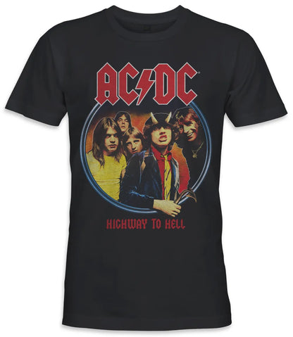 Unisex short sleeve black t-shirt featuring official AC/DC highway to hell album cover colour design