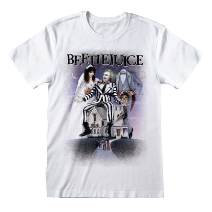 officially Licenced Beetle juice movie poster design on short sleeve white crew neck t-shirt