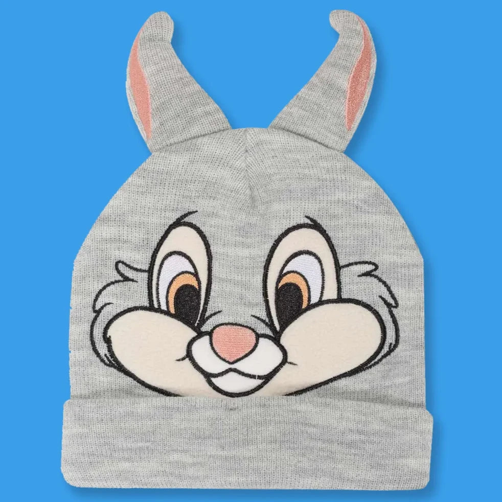 Officially licenced Disney light grey knitted Thumper, bunny from Bambi movie, character hat