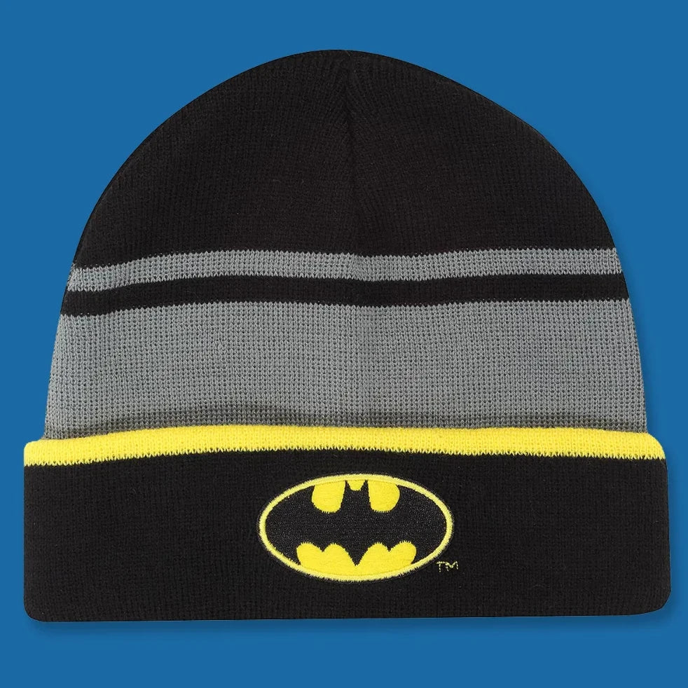Officially licenced BATMAN beanie knitted hat with Batman logo. In black yellow and grey