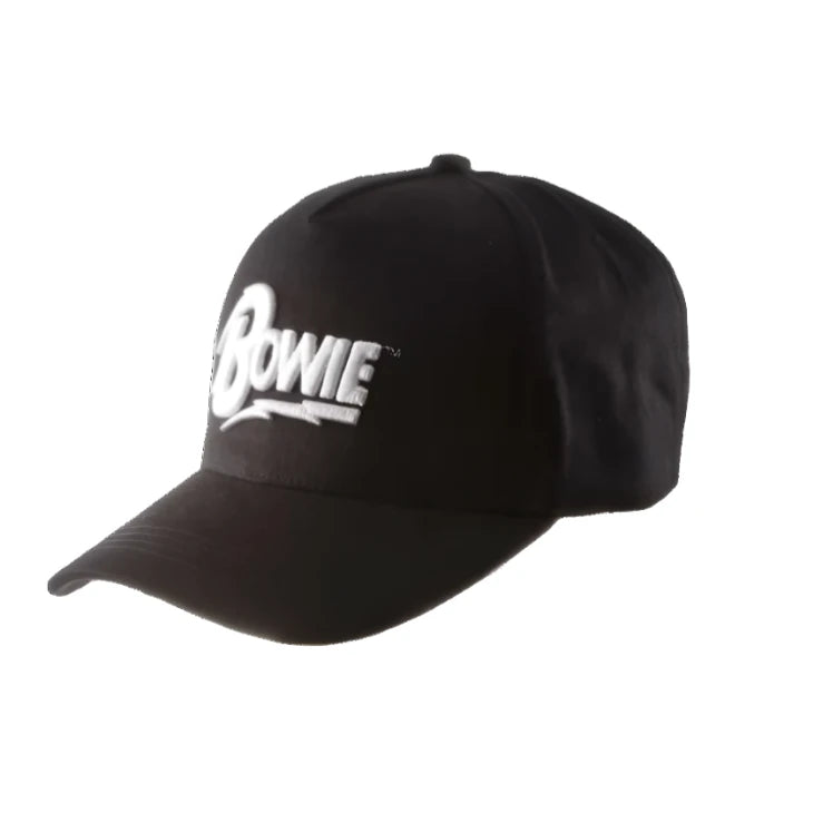 Officially licenced David Bowie baseball cap in black with Bowie embroidered in white