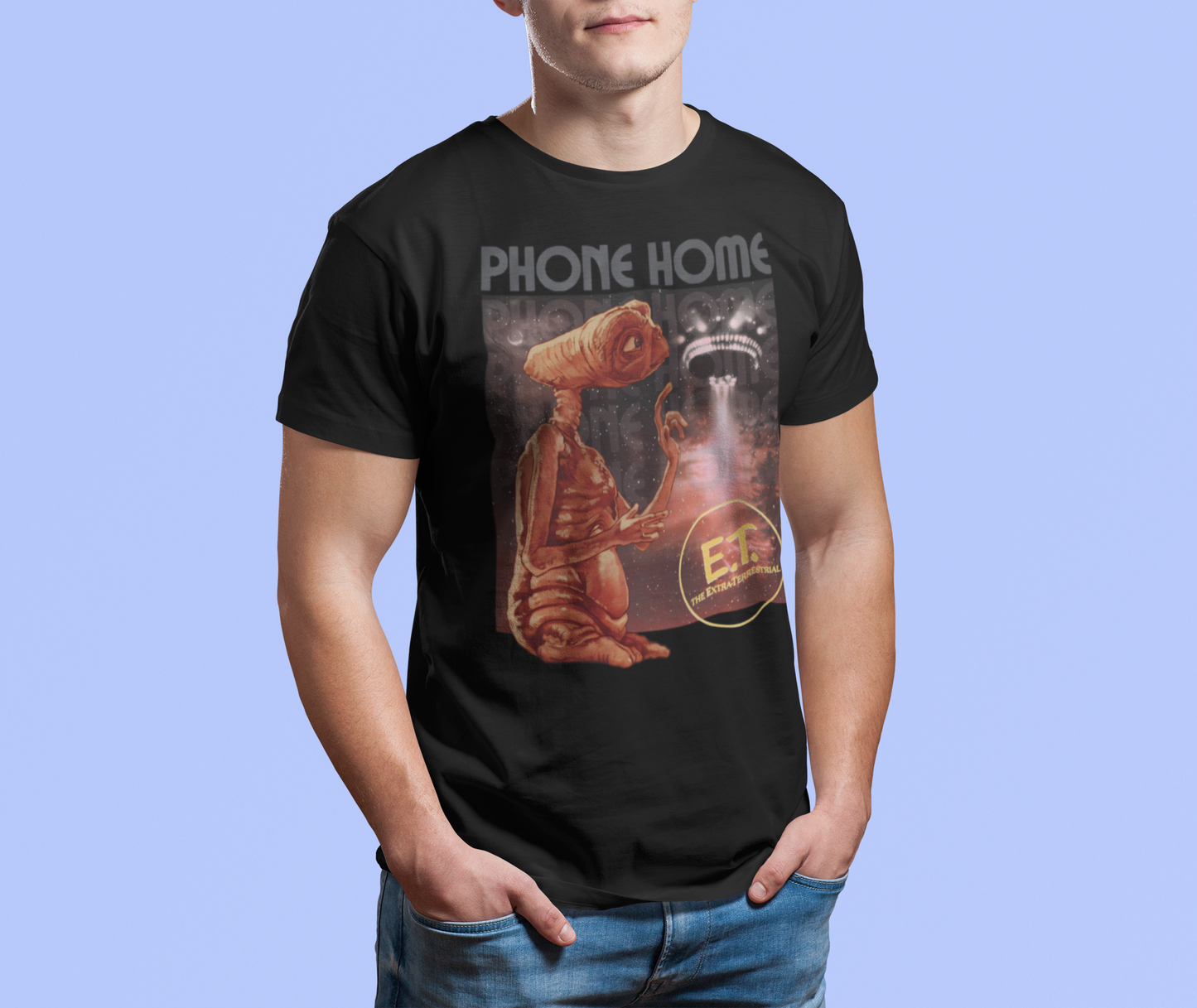 E.T. 80s Movie Phone Home Black T-Shirt - Men's/Unisex