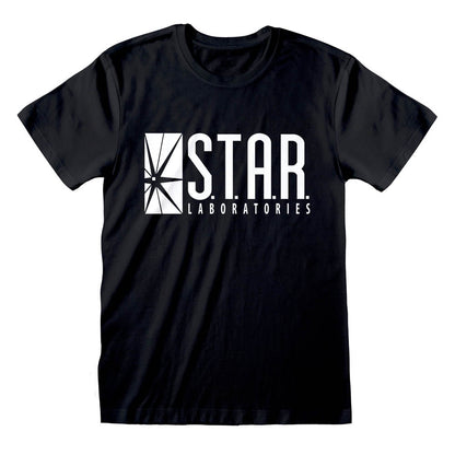 Retro tees black short sleeve men's unisex t-shirt featuring Star Laboratories text and logo in white