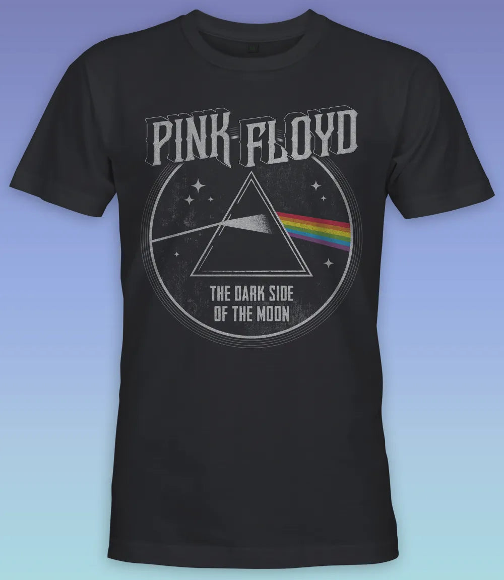 Unisex short sleeve black t-shirt featuring official  Pink Floyd, Dark Side Of The Moon album cover design / Retro Tees