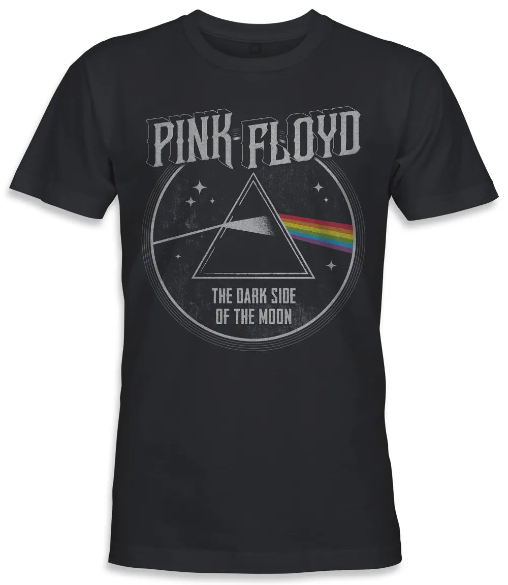 Unisex short sleeve black t-shirt featuring official Pink Floyd, Dark Side Of The Moon album cover design / Retro Tees