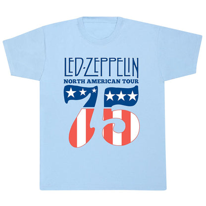 Officially Licenced Led Zeppelin North American tour '75 shirt . short sleeve light blue crew neck t-shirt