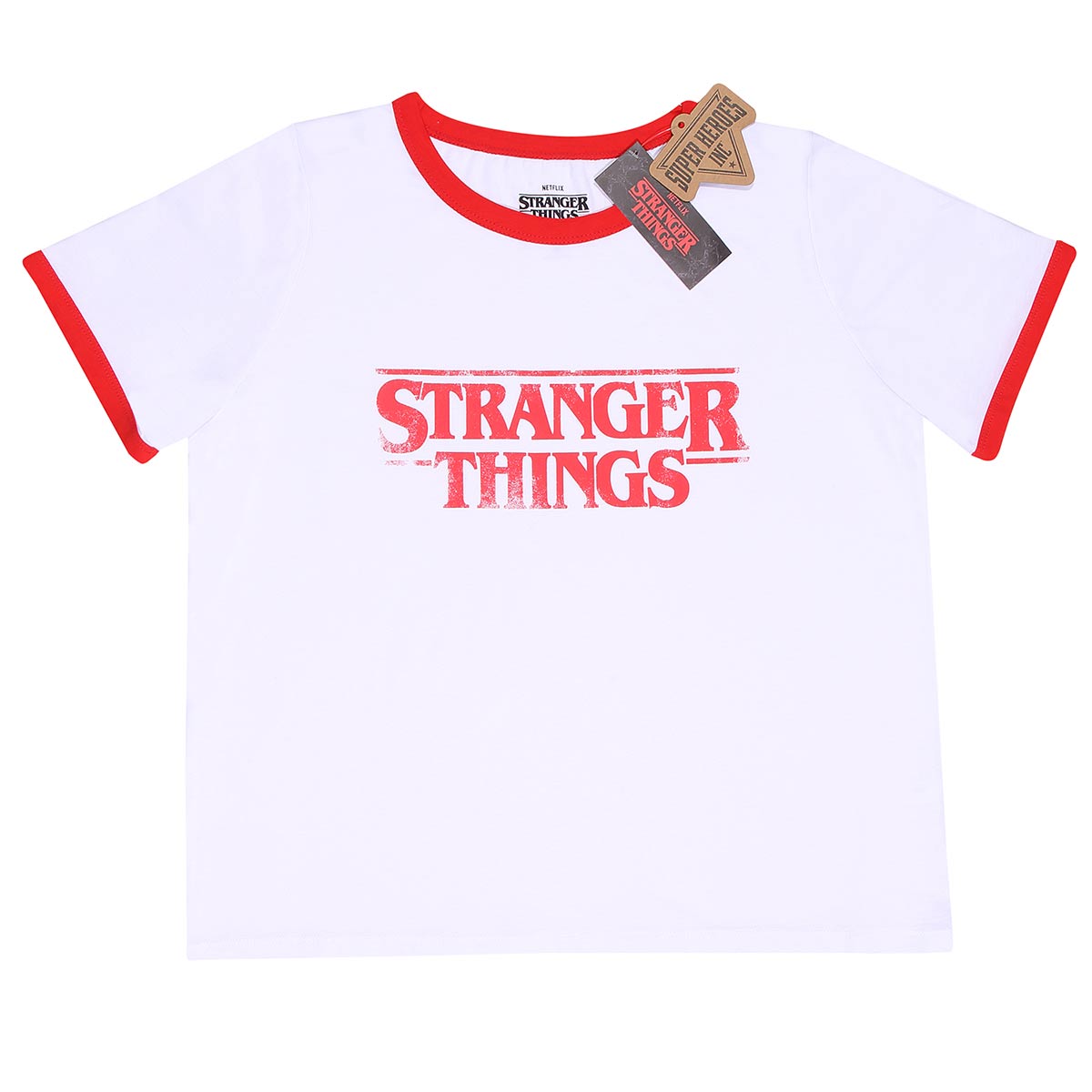 Stranger Things Distressed Logo SuperHeroes Inc. Cropped Shirt