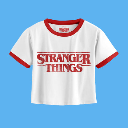 Stranger Things Distressed Logo SuperHeroes Inc. Cropped Shirt