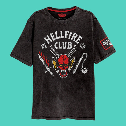 Stranger Things Hellfire Crest Acid Wash Unisex T-shirt