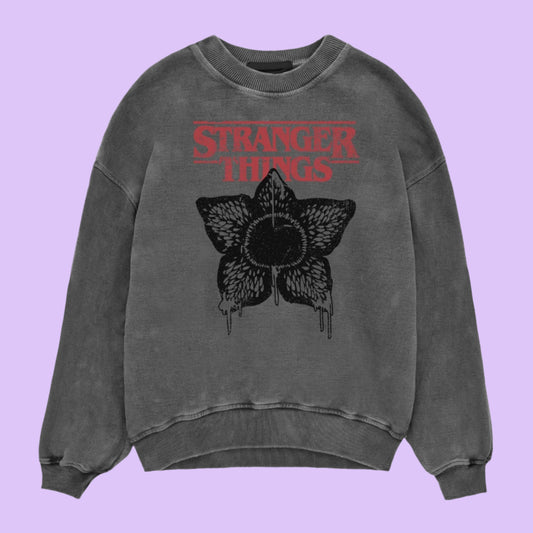 Stranger Things Horror Silhouette Acid Wash Unisex Sweatshirt