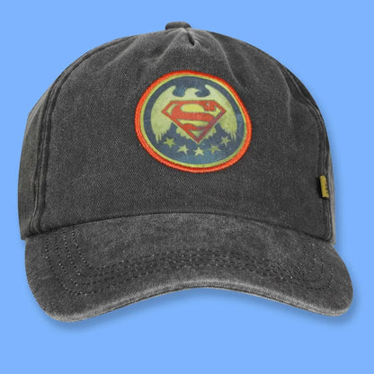 Officially licenced Dc Comics Superman baseball cap. Vintage washed grey colour with Superman patch to the front 