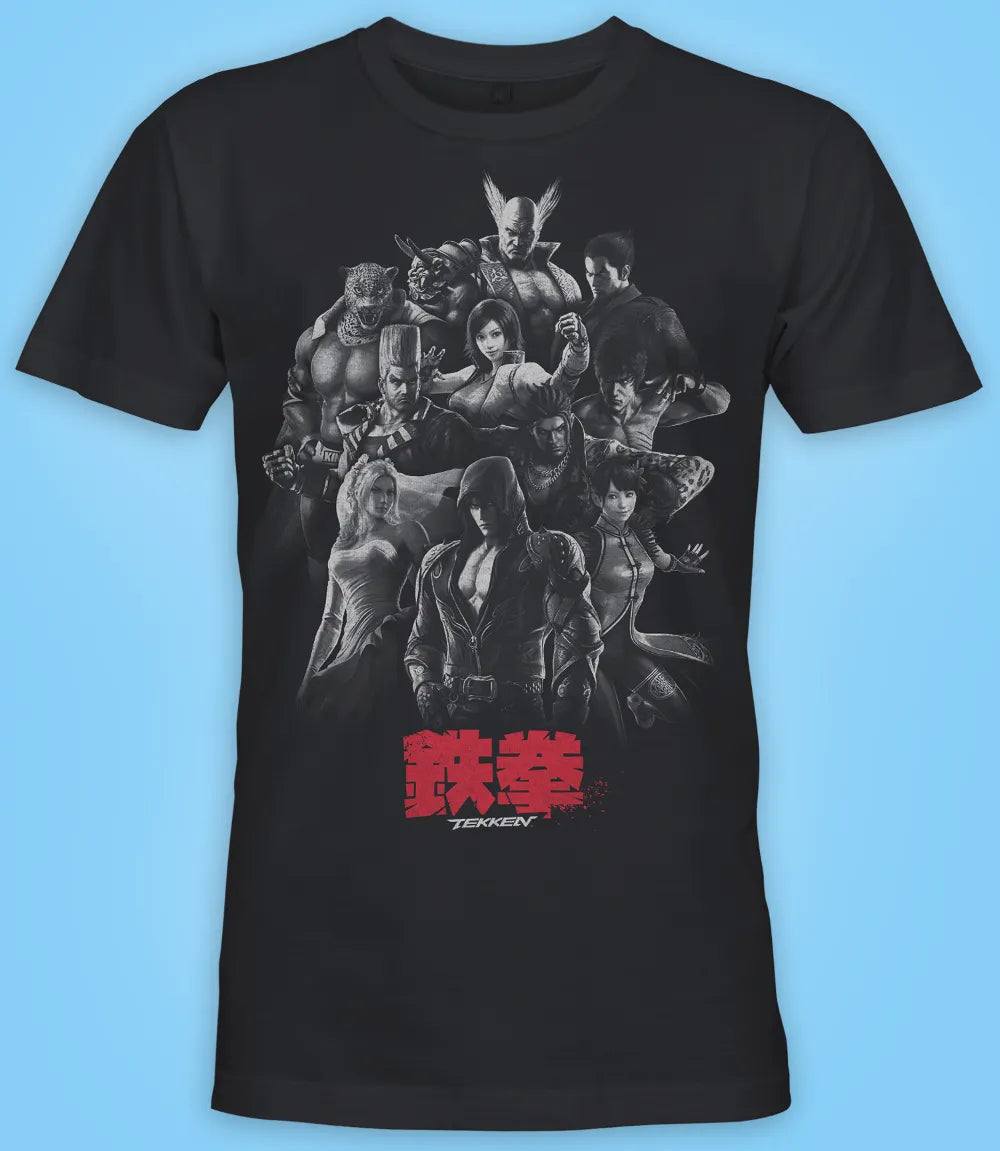 Unisex short sleeve black t-shirt featuring official Tekken character group design / Retro Tees