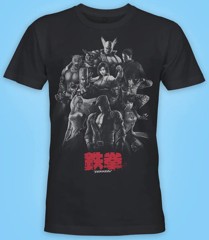 Unisex short sleeve black t-shirt featuring official Tekken character group design / Retro Tees